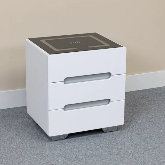 white Modern Smart Nightstand with charger