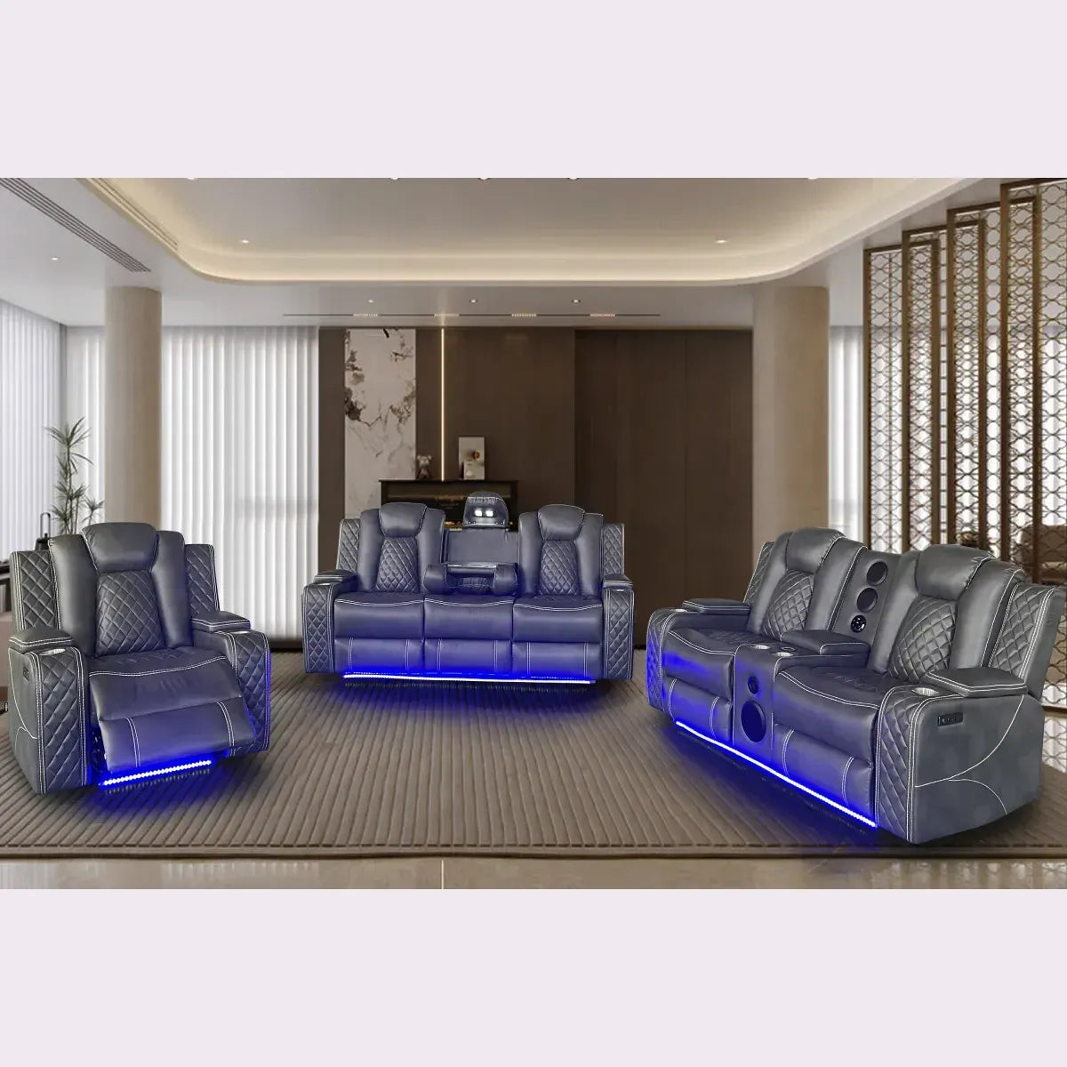 grey recliner sofa with lights