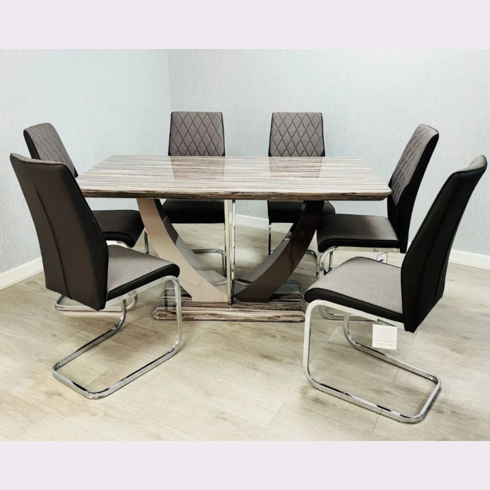 marble effect dining table and 6 chairs