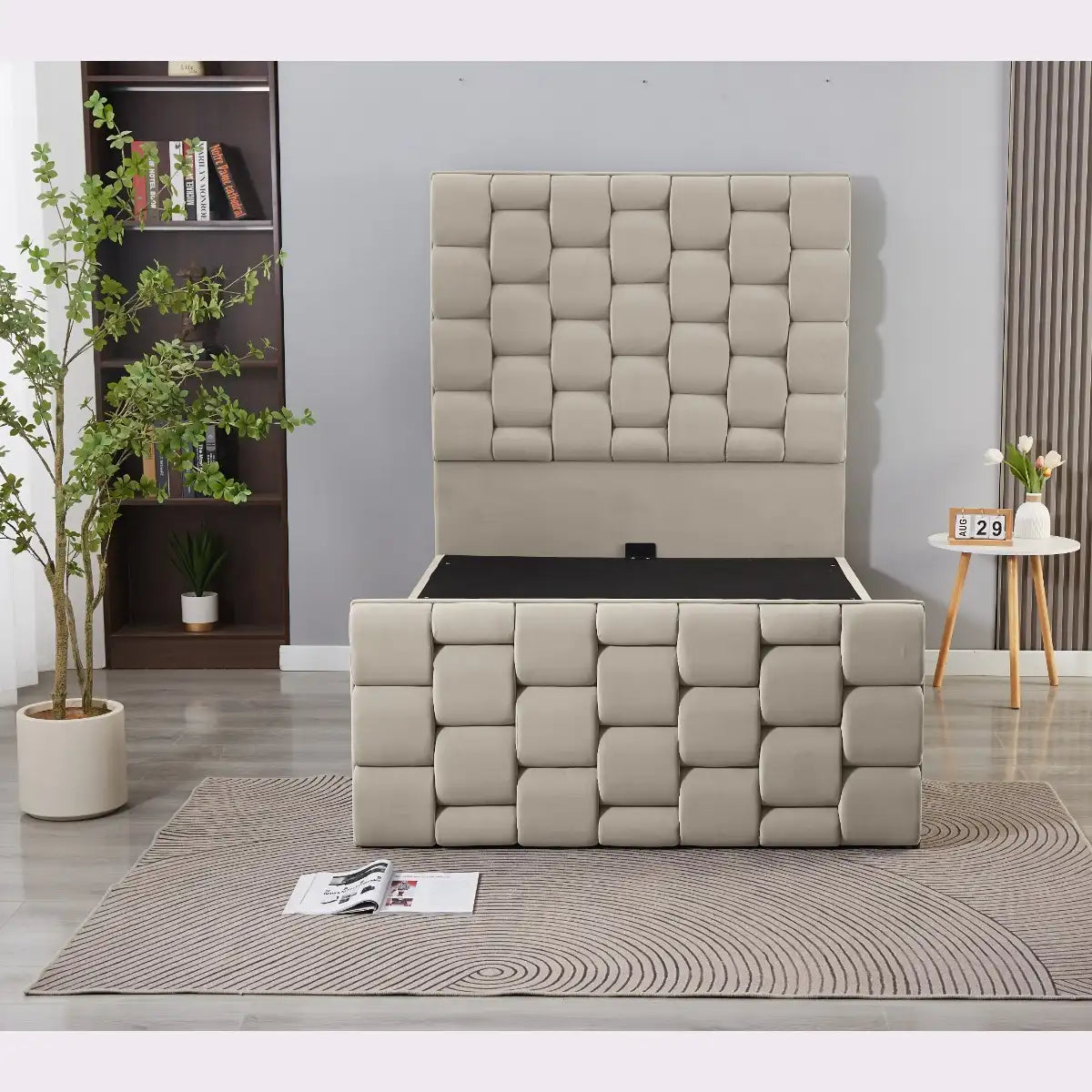 cream double bed with ottoman storage