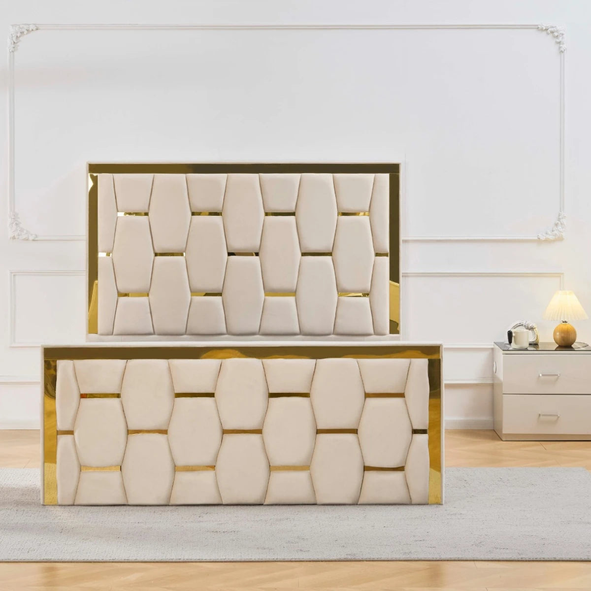 Luxury Ottoman Bed with pyramid Gold Strip Design