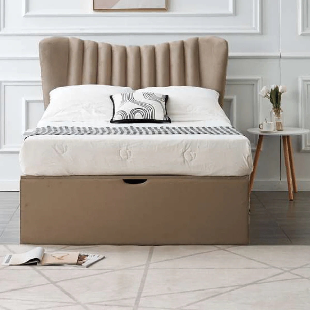 brown double ottoman bed
