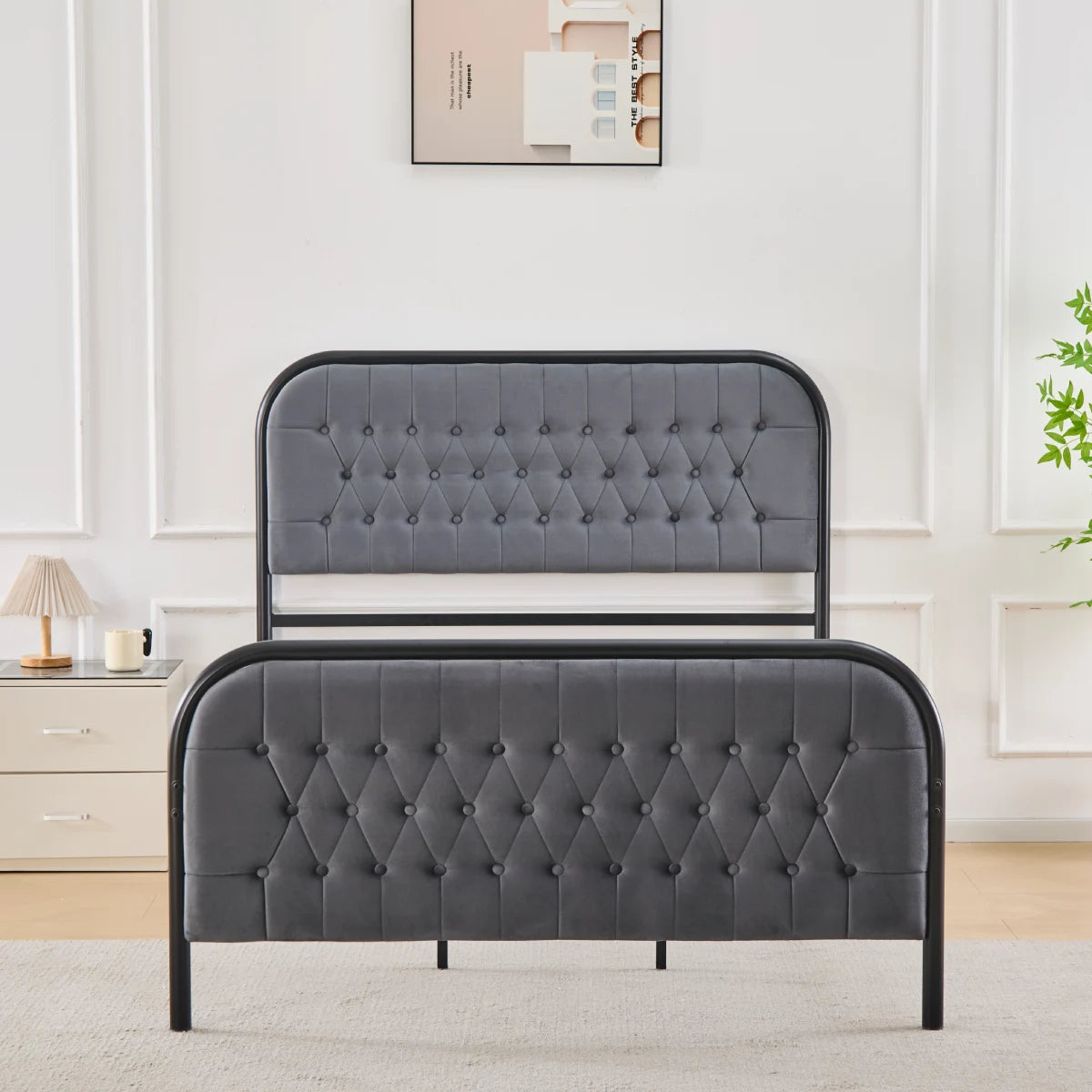 black metal double bed frame
