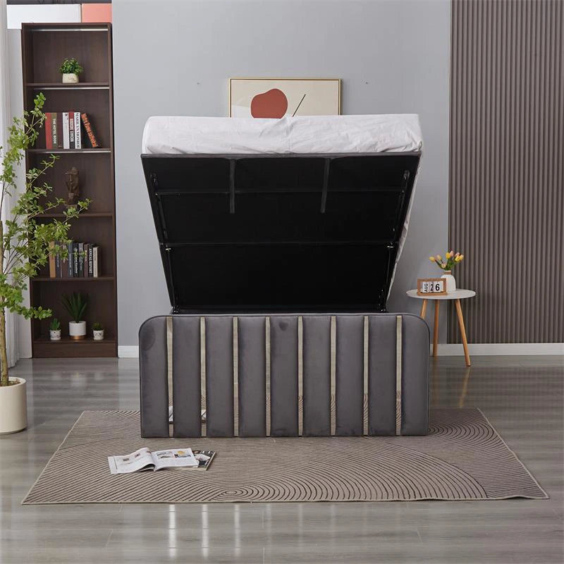 grey fabric ottoman bed