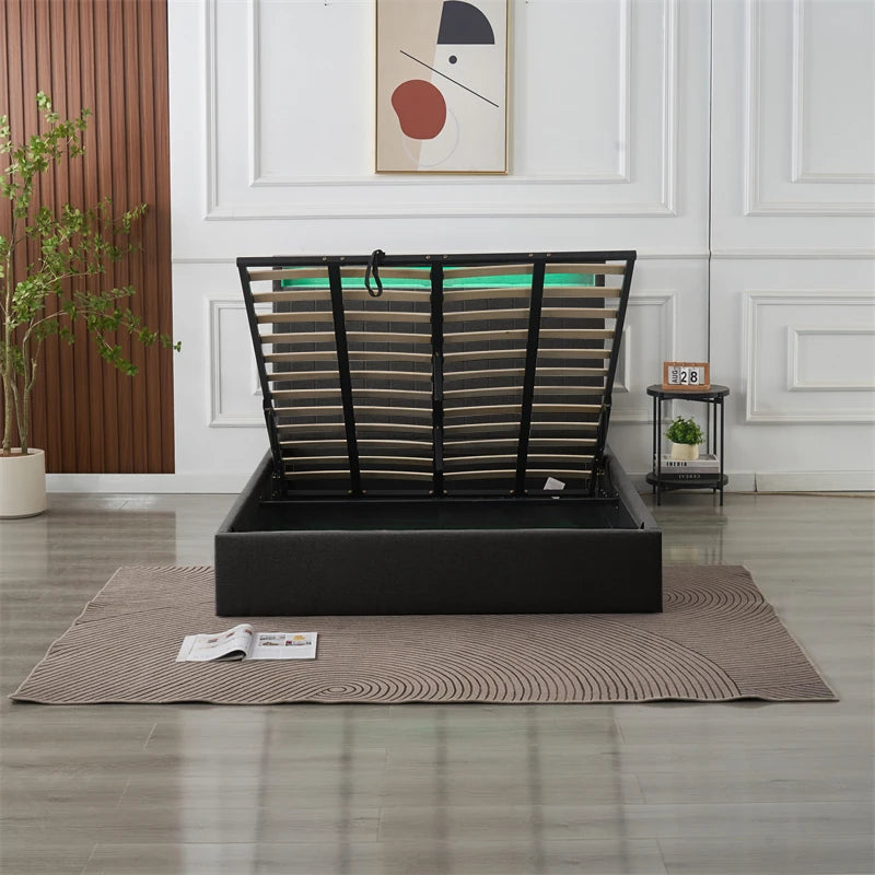 black ottoman bed with LED lights