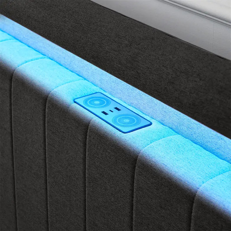 black ottoman bed with LED
