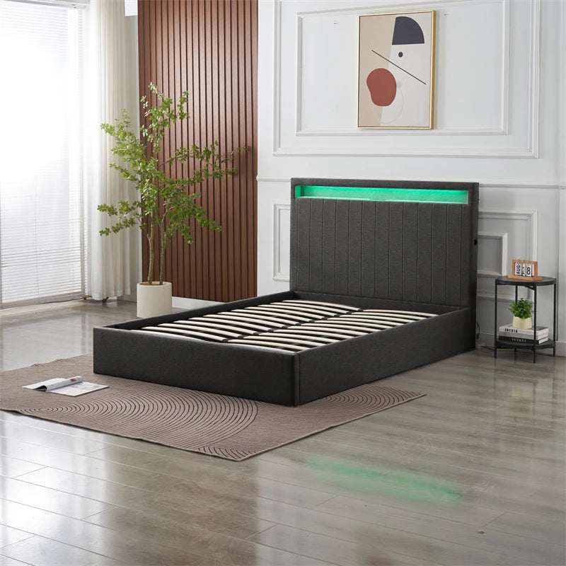 black ottoman storage bed with lights