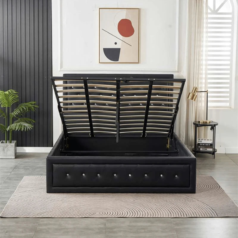 black faux leather bed