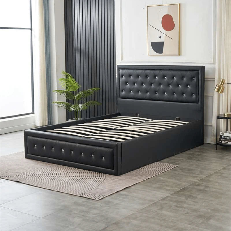 black leather bed frame