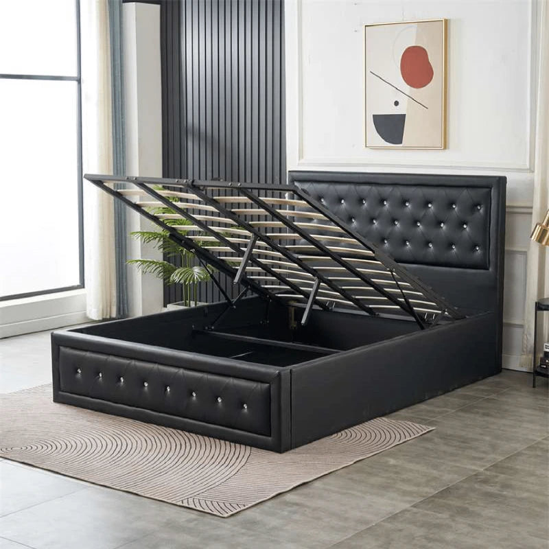 faux leather double ottoman bed
