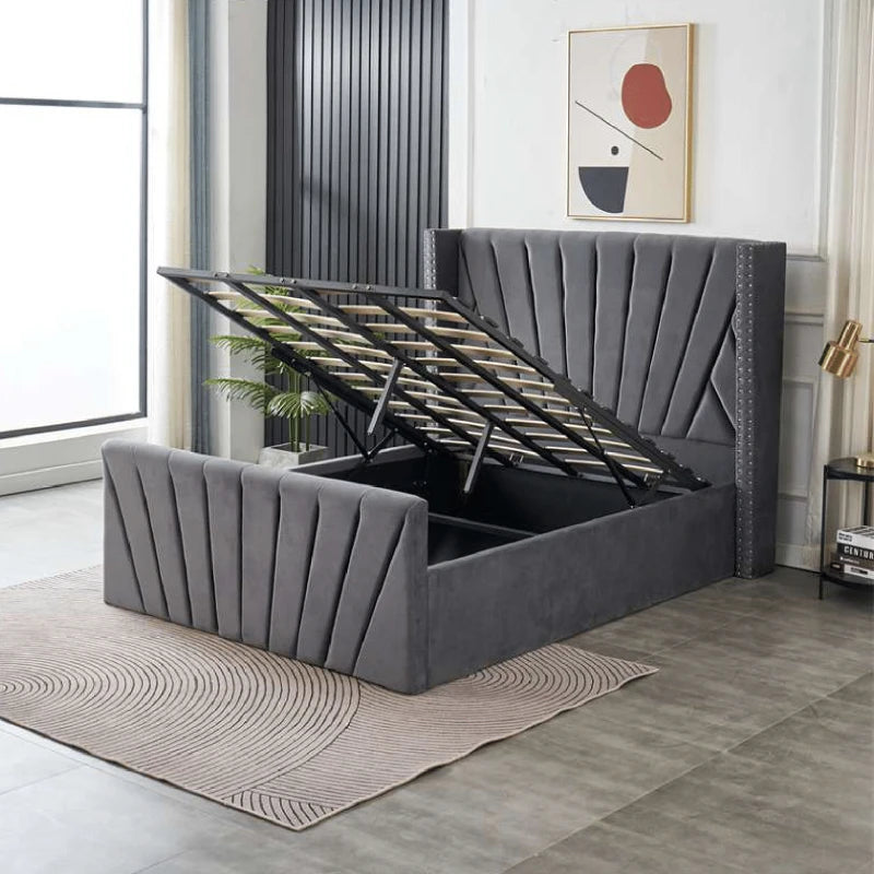 ottoman bed with winged headboard