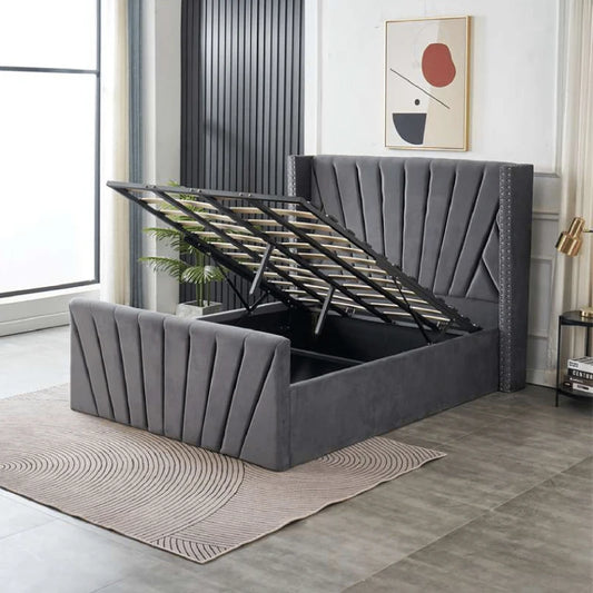 ottoman bed with winged headboard