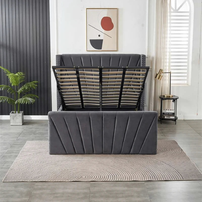 winged headboard ottoman bed