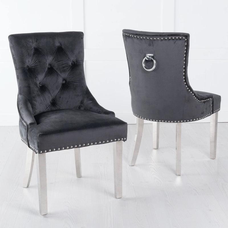 Black Velvet Chair with Chrome Legs