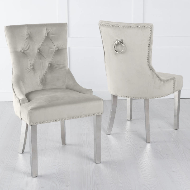 Champagne Velvet Chair with Chrome Legs