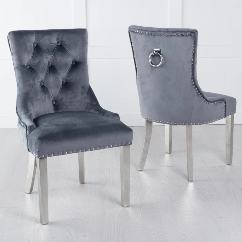 Grey Velvet Chair with Chrome Legs