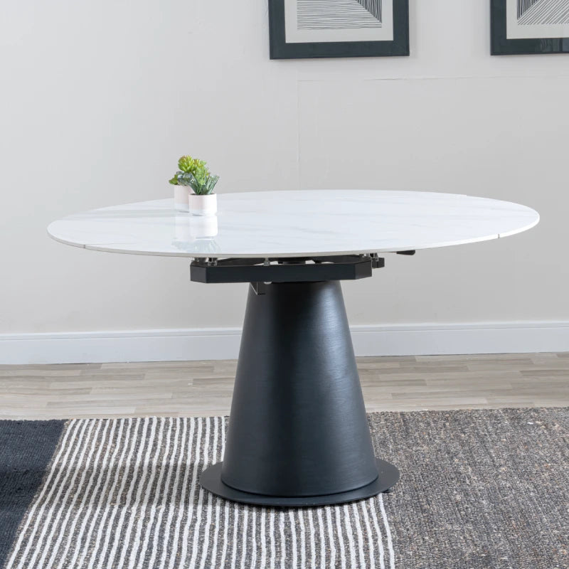 extendable round dining table white top